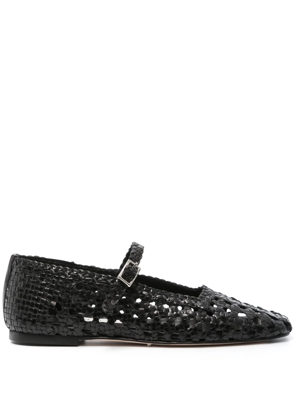 Miista Black Woven Mary Jane Flats with Buckle Strap